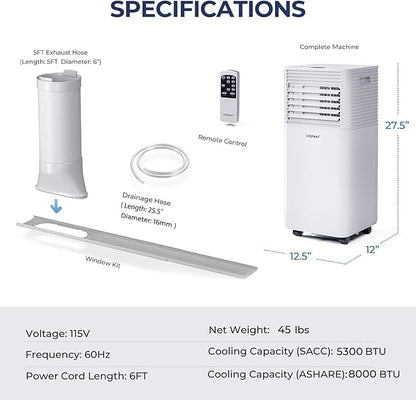 COSTWAY Portable Air Conditioner, 8000 BTU Ac Unit Spaces up to 230sq.ft - Image 6