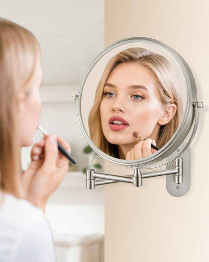 DECLUTTR 9 Inch Wall Mounted Makeup Mirror, 15X Magnification Double Sided Swivel Extendable Bathroom Mirror