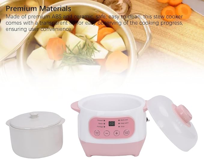 TOPINCN 1L 200W Electric Stew Pot, Smart ABS Ceramic Mini Slow Cooker, Dorm Room - Image 4