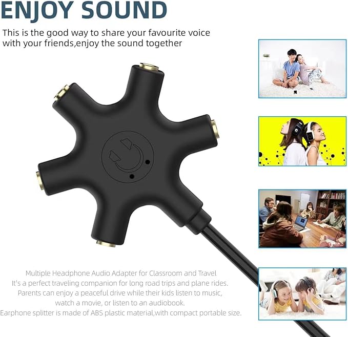 sovunis Multi Headphone Audio Splitter, 5-Way 3.5mm Jack Stereo Headset Adapter - Image 5