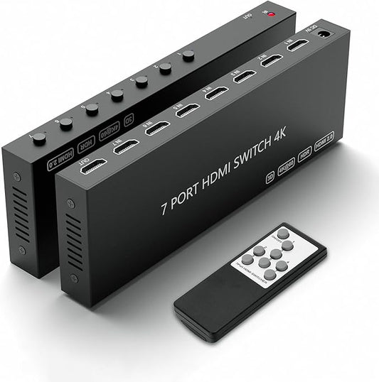 7 Way HDMI Switch 4k@60Hz HDMI Switcher 7 in 1 Out HDCP 2.0 Manual HDMI 2.0 Hub by YDF