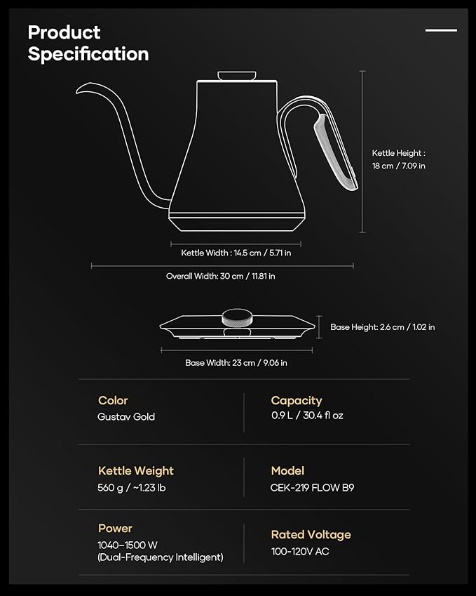Cocinare FLOW B9 Gooseneck Electric Kettle, Precise Temperature Control - Image 8