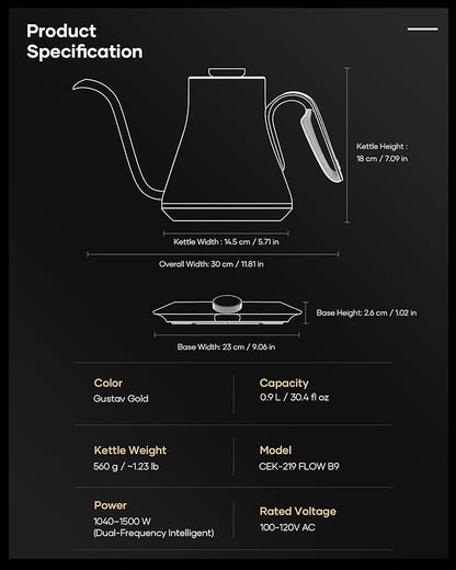 Cocinare FLOW B9 Gooseneck Electric Kettle, Precise Temperature Control - Image 8
