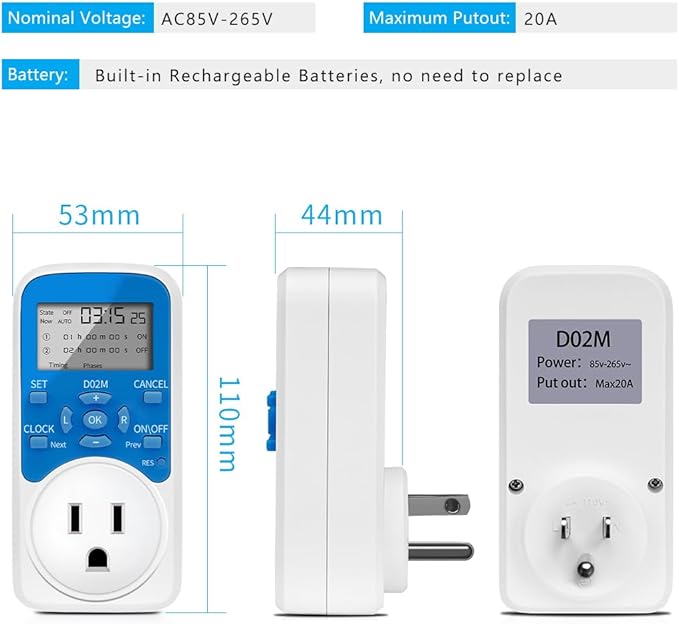 Timer Outlet, Programmable 110V/220V Pump Timer Switch, Minimum Setting by - Image 7