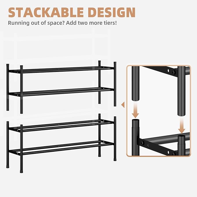STORAGE MANIAC Long Expandable Shoe Rack, 12 Pairs Metal Wide Stackable Shoe - Image 3
