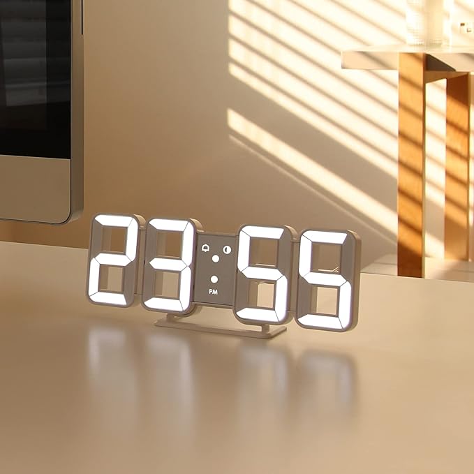 mooas 3D Pure Mini White LED Clock - Image 2