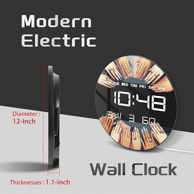 Timethink 12 Inch Nail Salon Digital Wall Clock Large Display, Nail Room - Image 2