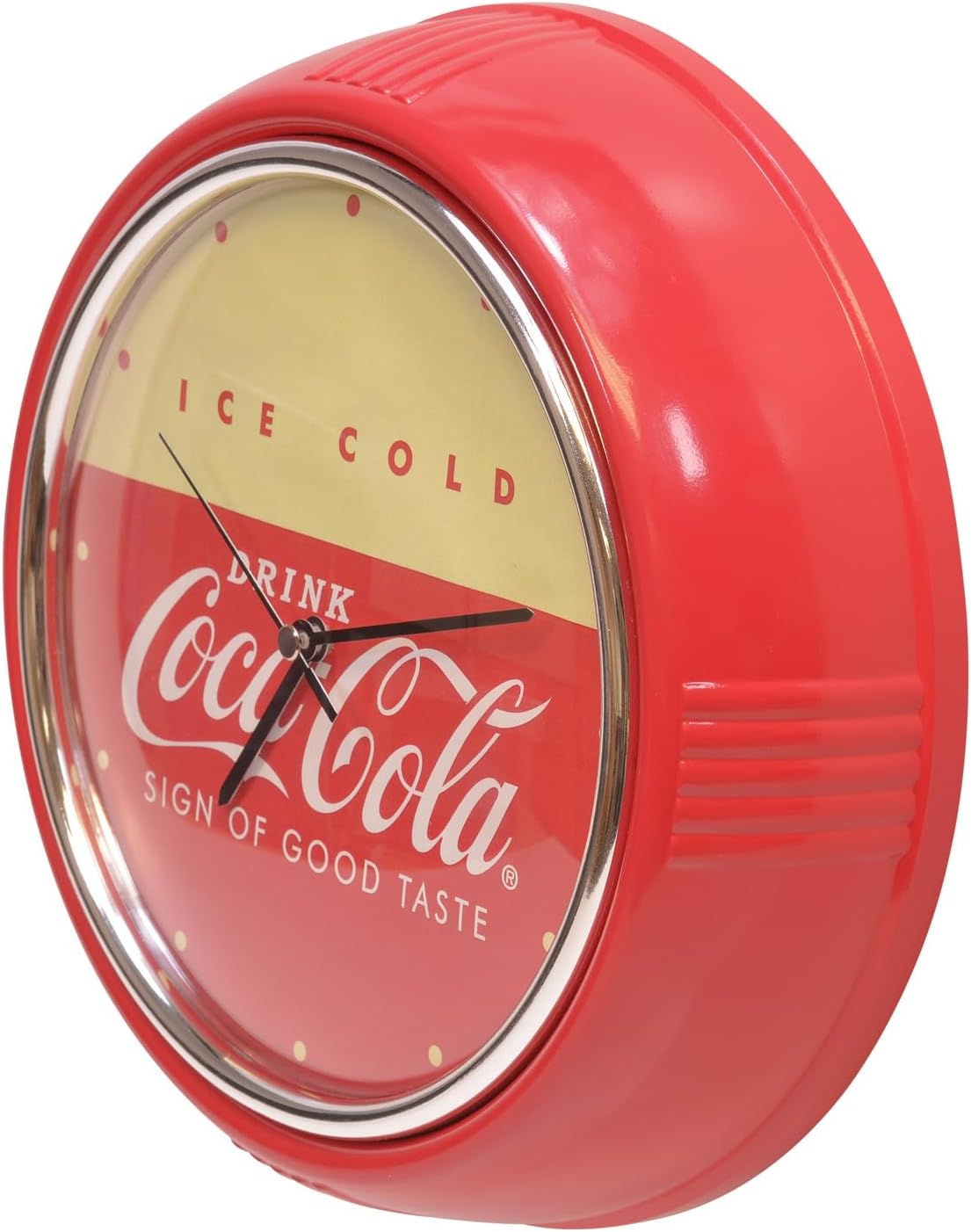 Mark Feldstein & Associates Drink Coca Cola Retro Refrigerator Style Round Diner Wall Clock, Red, 10 Inch