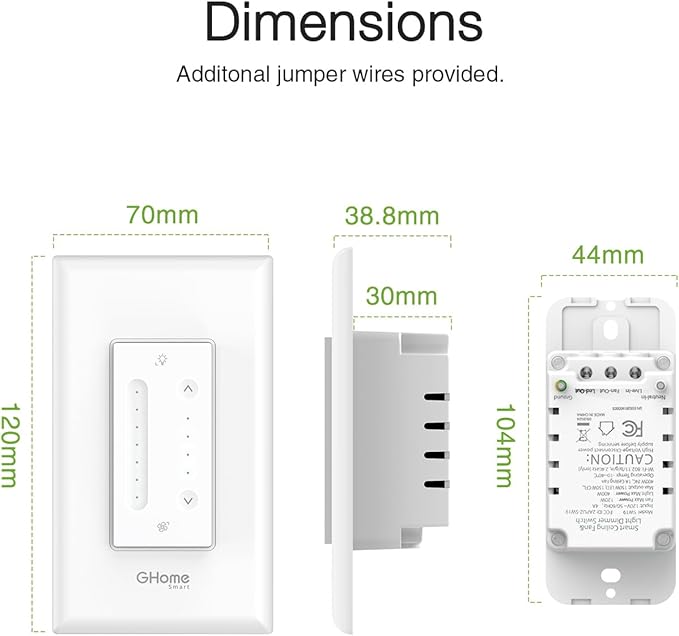 GHome Smart Dimmer Switch with 4-Speed Ceiling Fan Control, Ceiling Fan and - Image 9