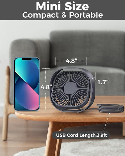 RJVW 4 Inch Small USB Desk Fan, 3-Speed Portable & 360°Rotatable Mini Cooling - Image 2