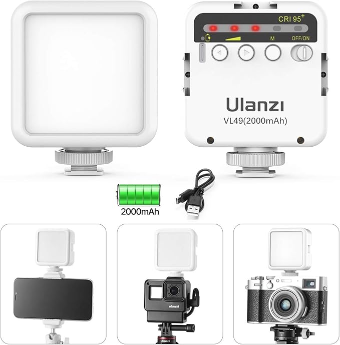 ULANZI VL49 2000mAh LED Video Light w 3 Cold Shoe, Rechargeable Soft Light Panel - Image 7