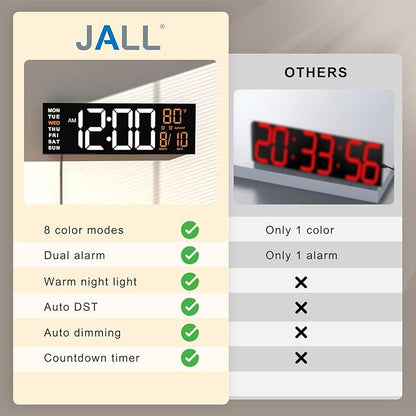 JALL 16" Large Digital Wall Mount Clock, Count Down Timer, Big LED, RGB Color - Image 9
