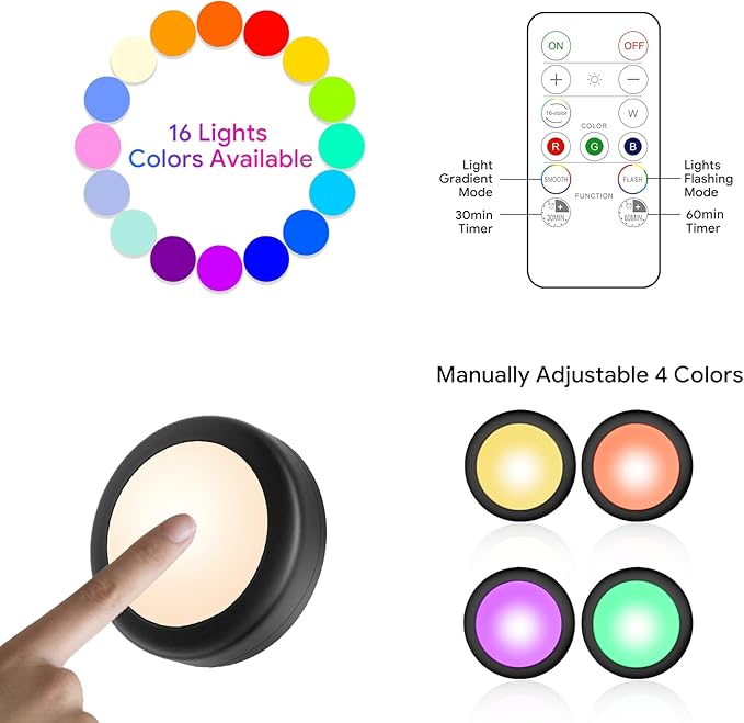 Yiliaw 12 Pack LED Puck Lights Remote Control 16 Color Changeable Under Cabinet - Image 5