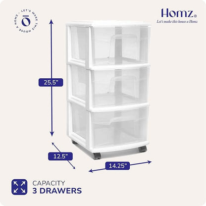 HOMZ Drawer Tower, 3-Tier Rolling Storage Cart - Image 3