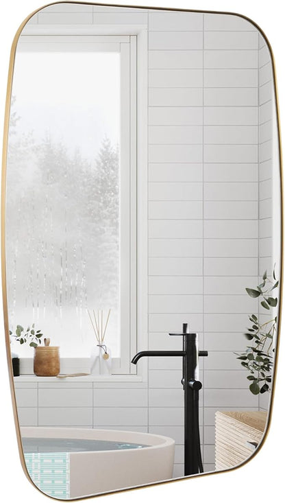 Oval Mirrors for Bathroom, Brushed Gold Oblong Bathroom Wall Mounted Modern by Bolrok