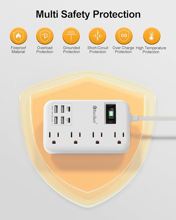 6 USB Travel Power Strip- Flat Plug Extension Cord 3 Feet - Image 6