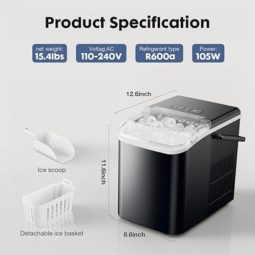 Sweetcrispy Countertop Ice Maker Machine, Portable Self-Cleaning Ice Machine - Image 7