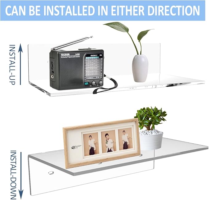 12 Inches Acrylic Wall Shelves 2 Pack, Floating Shelf - Image 4