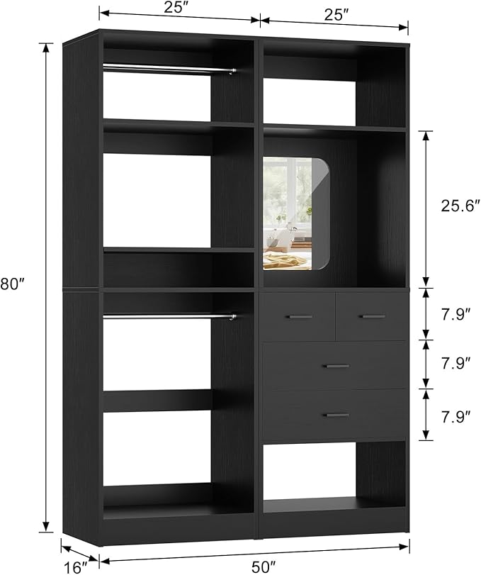 Unikito 50” Closet System with 4 Drawers, 4.2FT Wood Closet Organizer with - Image 7