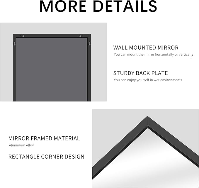 Black Bathroom Mirror for Wall, 55x36 Inch Rectangle Mirrors - Image 7