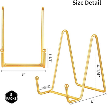 IBosins 5 Pack 4 Inch Plate Holder Display Stands, Metal Gold Frame Stand - Image 2