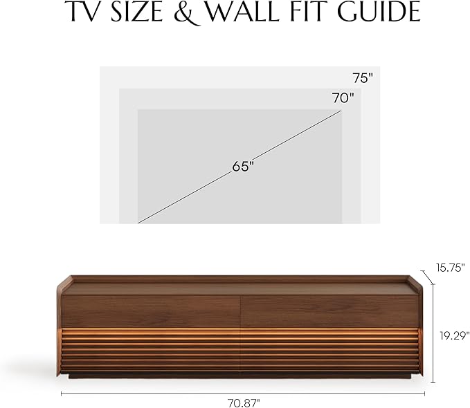 POVISON Fully-Assembled Mid Century Modern TV Stand, 70.87" Wood Media Console - Image 5
