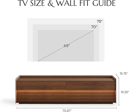 POVISON Fully-Assembled Mid Century Modern TV Stand, 70.87" Wood Media Console - Image 5