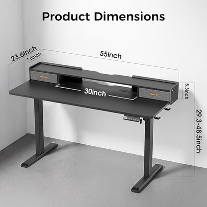 Electric Standing Desk with Drawers, 55 Inch Height Adjustable Desk with Power - Image 2