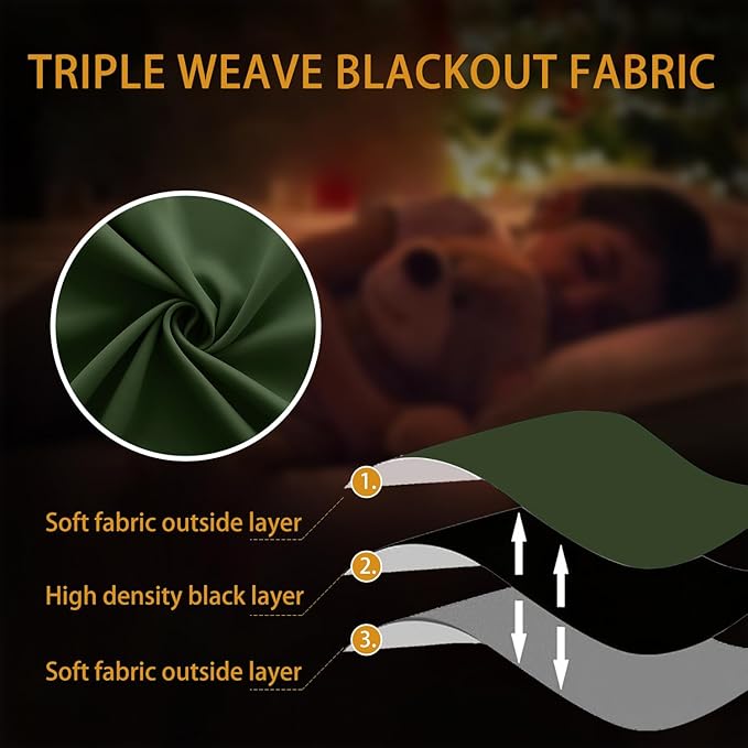 KOUFALL Olive Green Curtains 72 Inch Long - Image 6