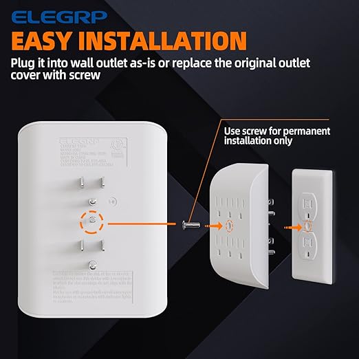ELEGRP 6-Outlet Extender with Central Anchor, 3-Prong Grounded Wall Tab - Image 5