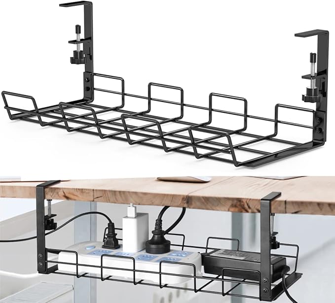 No Drill Under Desk Cable Management Tray, Desk Wire Management Cable Tray by Tyrkuiy