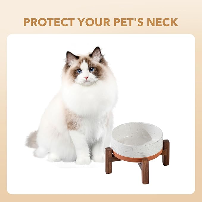 Ceramic 5.1inch Raised Dog and Cat Bowl Set, 2 Heights Elevated Wooden Stand - Image 7