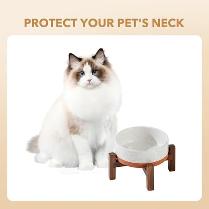 Ceramic 5.1inch Raised Dog and Cat Bowl Set, 2 Heights Elevated Wooden Stand - Image 7