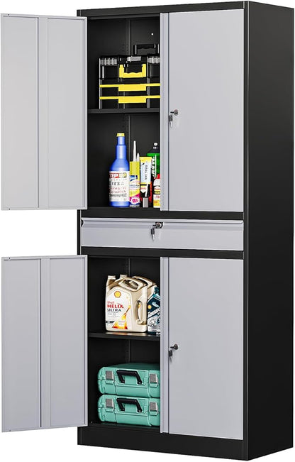 MIIIKO Storage Cabinet with 4 Doors, Metal Garage Cabinet with Drawer and by MIIIKOOfficeFurniture