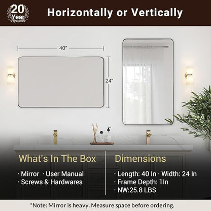 ANDY STAR Brushed Nickel Bathroom Mirror, 24”x40” Rounded Corner Rectangle - Image 4