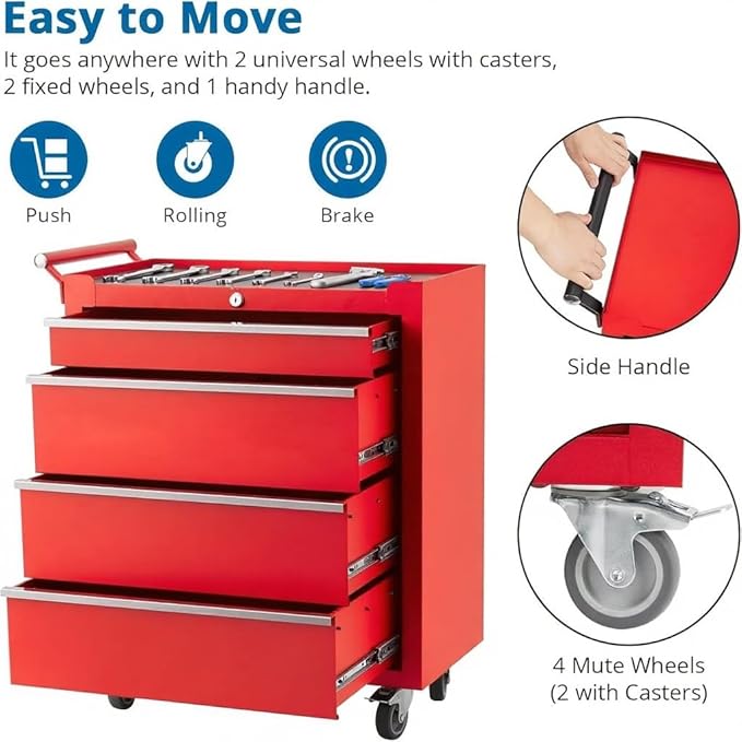 IDEALHOUSE Rolling Tool Chest, 4 Drawers Tool Storage Cabinet, Toolbox - Image 6