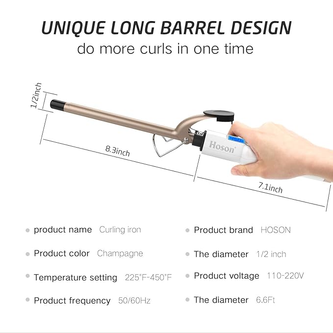 Hoson 1/2 Inch Curling Iron Professional, Ceramic Tourmaline Curl Wand Barrel - Image 6