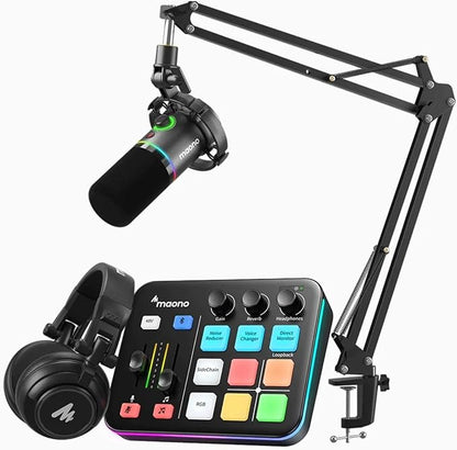 MAONO Gaming Streaming Equipment Bundle: Audio Interface Mixer XLR Dynamic Mic by MAONO