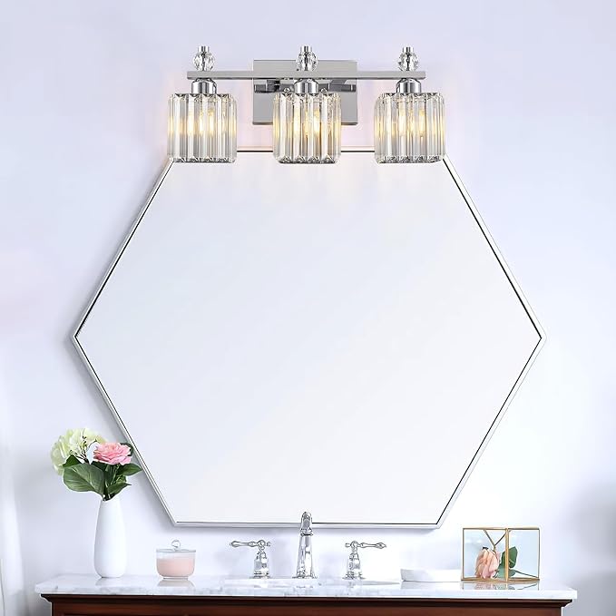 FDPBY Bathroom Vanity Lights 3-Light Modern Crystal Vanity Light Chrome - Image 6
