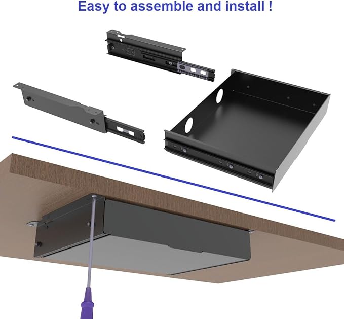 Under Desk Mounted Slide out Drawer, W 13.4" x D 9.3" Storage Organizer - Image 6