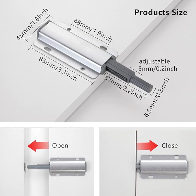 Push to Open Door Latch, 2 Pack Magnetic Push Latches, Adhesive Heavy Duty - Image 4
