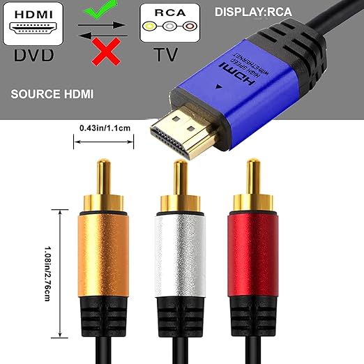 HDMI to RCA 6FT Cable with IC, HDMI Male to 3-RCA BL AV Cable Video Audio - Image 5