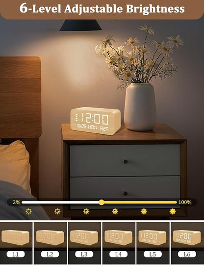 Digital Alarm Clock, with Wooden Electronic LED Time Display, 3 Alarm Settings - Image 6