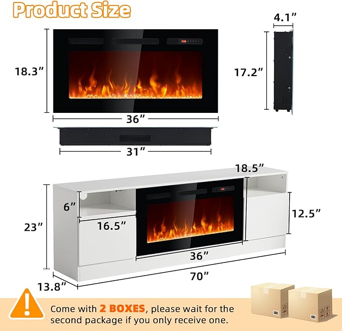 Fireplace TV Stand with 36" Electric Fireplace, Entertainment Center with LED - Image 8