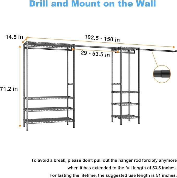 Ulif E11 Heavy-Duty Garment Rack, Metal Freestanding Clothes Rack and Closet - Image 7