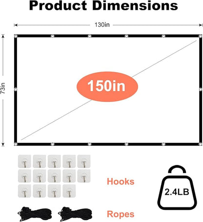 Projector Screen TOWOND 150 inch Projection Screen Indoor Outdoor Washable - Image 3