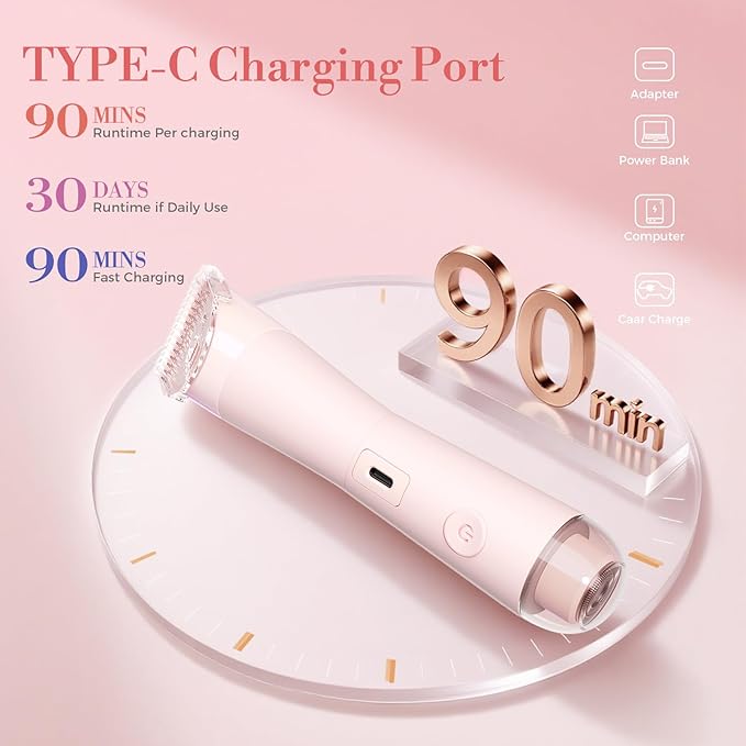 Bikini Trimmer for Women, Flyant 2 in 1 Electric Shaver for Women, Pubic Hair - Image 5