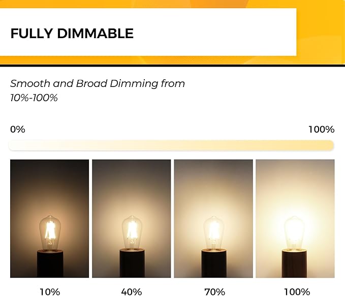 Hizashi Vintage LED Edison Bulb Dimmable, 6W Equivalent 60W, 3000k Soft White - Image 3