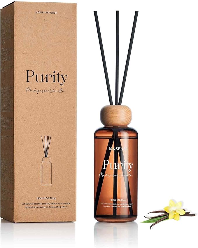 M&SENSE Madagascar Vanilla Reed Diffuser Set: 6.3 fl oz Non-Toxic Aroma Set by MSENSE