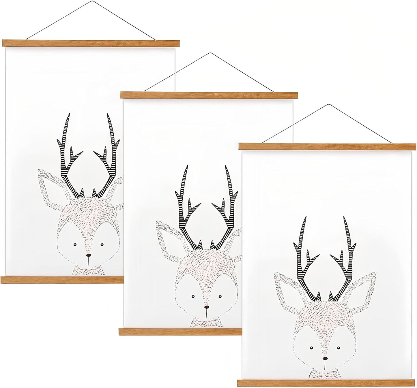 FALAMON 3 Pack Magnetic Poster Hanger Frame, 12x16 12x18 12x24 Teak Wood Magnet Poster Frame for Posters, Prints, Photos, Pictures, Maps, Scrolls, and Canvas Artwork